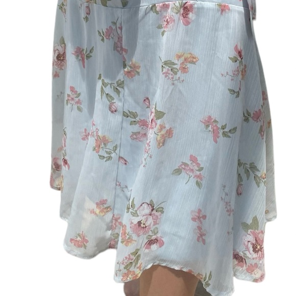 Altar'd State Size XS Blue Floral One Shoulder Puff Sleeve Belted Midi Dress - Picture 7 of 7